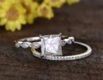 2.55 Ctw Princess Cut White Diamond Solitaire Art Deco Style Engagement Ring Set 14k Gold Plated