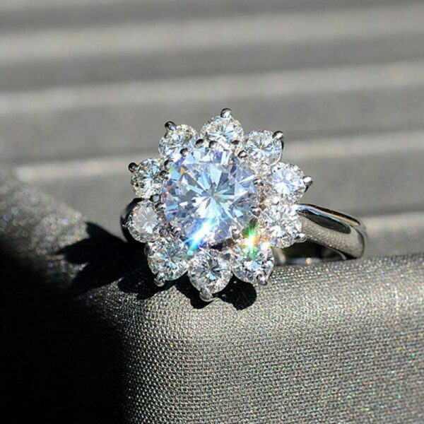 1.92 Ctw Brilliant Cut Round Diamond Flower Halo Engagement Ring Solid 10k White Gold