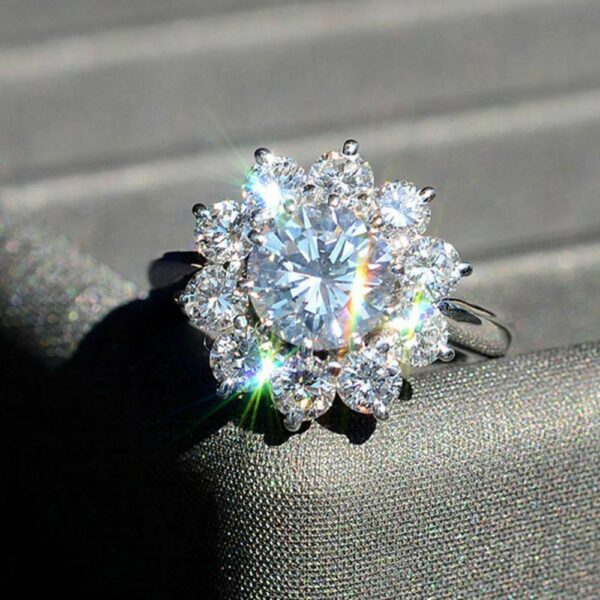 1.92 Ctw Brilliant Cut Round Diamond Flower Halo Engagement Ring Solid 10k White Gold