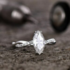 Infinity Engagement Ring, 2.12 Ctw Marquise Moissanite With Accent In 14k White Gold Over