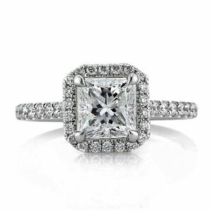Classic 2.48 Ctw Princess Diamond Halo Fancy Engagement Ring Real 14k White Gold