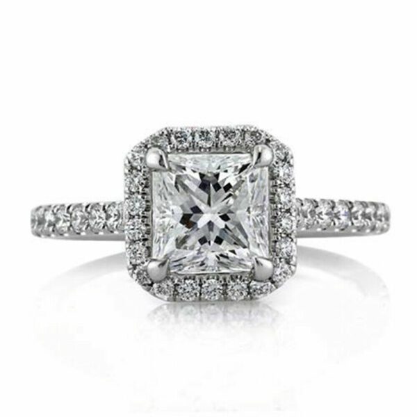 Classic 2.48 Ctw Princess Diamond Halo Fancy Engagement Ring Real 14k White Gold