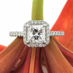 Classic 2.48 Ctw Princess Diamond Halo Fancy Engagement Ring Real 14k White Gold