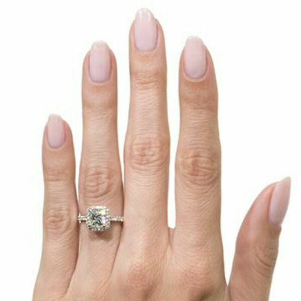 Classic 2.48 Ctw Princess Diamond Halo Fancy Engagement Ring Real 14k White Gold
