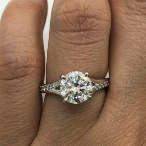 2.26 Ctw Brilliant Cut Diamond Solitaire With Accents Engagement Ring Real 925 Sterling Silver