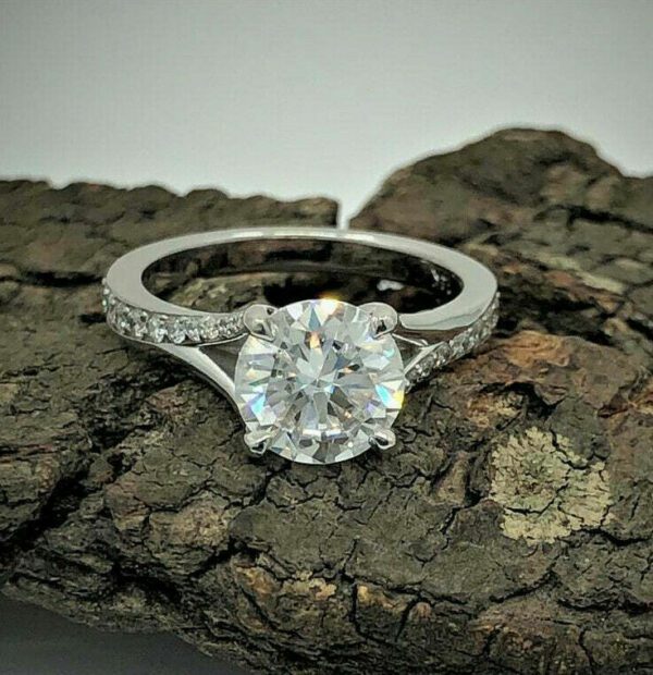 2.26 Ctw Brilliant Cut Diamond Solitaire With Accents Engagement Ring Real 925 Sterling Silver