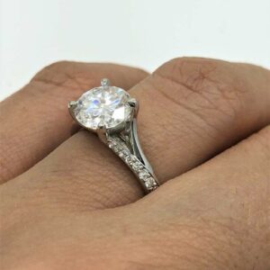 2.26 Ctw Brilliant Cut Diamond Solitaire With Accents Engagement Ring Real 925 Sterling Silver