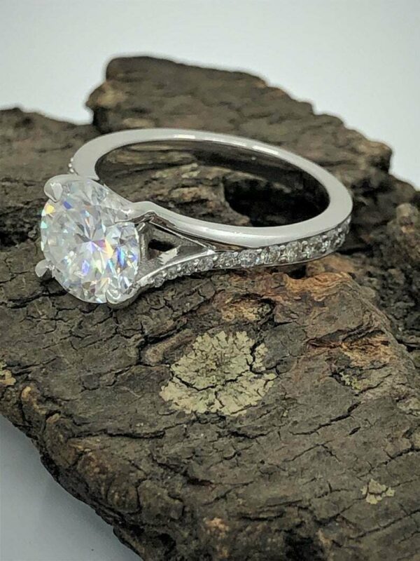 2.26 Ctw Brilliant Cut Diamond Solitaire With Accents Engagement Ring Real 925 Sterling Silver