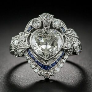 Vintage Art Deco 2.67 Ctw Bezel Heart Shape Diamond Wedding Engagement Ring 925 Sterling Silver