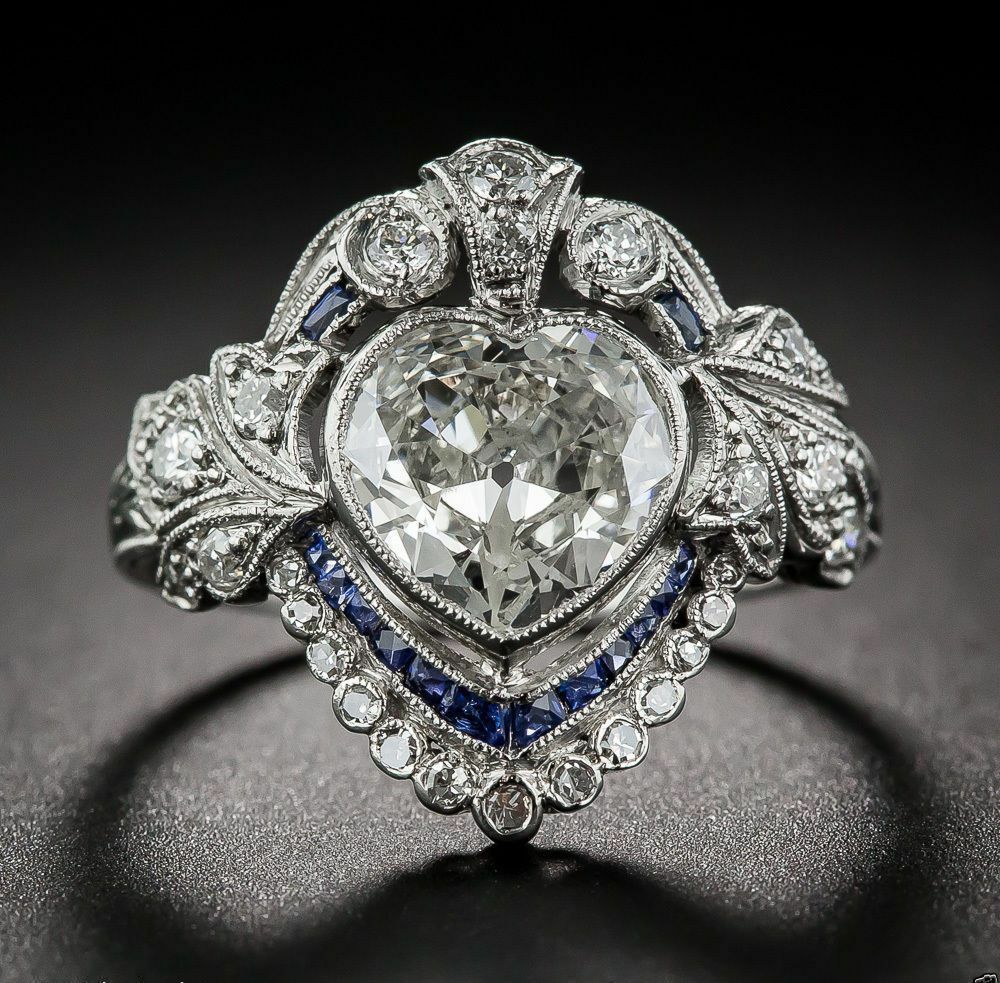Antique 4.20.Ct Diamond White Round Art Deco Vintage Wedding Ring 925 Silver bK2 
