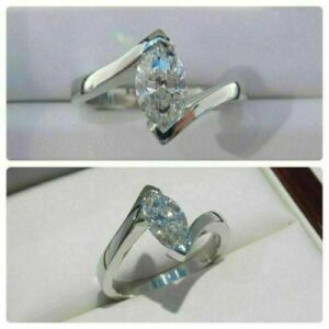 2.10 Carat Marquise Cut V-Prong Solitaire Diamond Best Engagement Ring Real 10k White Gold