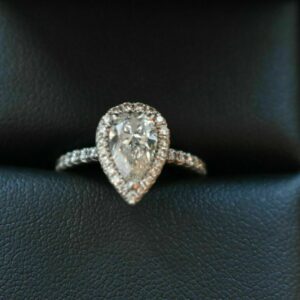 2.53 Ctw White Pear Cut Diamond Halo With Accents Engagement Ring 14k Gold Plated