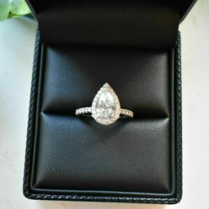 2.53 Ctw White Pear Cut Diamond Halo With Accents Engagement Ring 14k Gold Plated