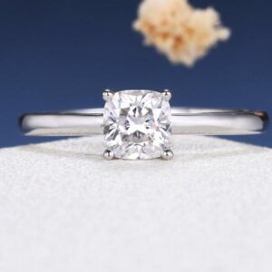 2.06 CT Classic Cushion Solitaire Diamond With Plain Band Engagement Ring Real 10K White Gold