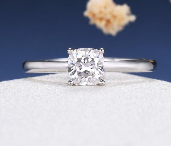 2.06 CT Classic Cushion Solitaire Diamond With Plain Band Engagement Ring Real 10K White Gold
