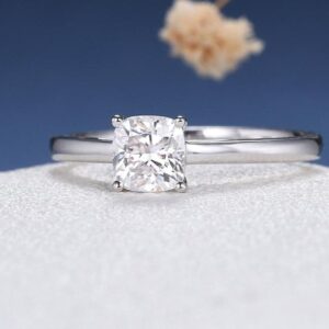 2.06 CT Classic Cushion Solitaire Diamond With Plain Band Engagement Ring Real 10K White Gold