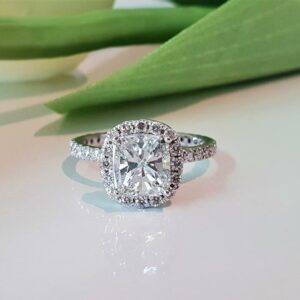 2.57 Ctw Cushion Cut Brilliant Diamond Halo Engagement Ring Solid 14k White Gold