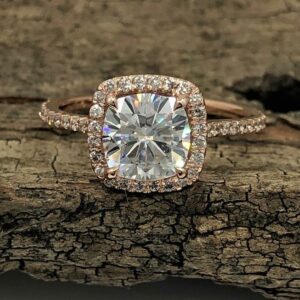 2.55 Ctw Cushion Cut Diamond Classic Halo Wedding Engagement Ring Solid 14k Rose Gold