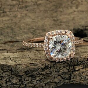 2.55 Ctw Cushion Cut Diamond Classic Halo Wedding Engagement Ring Solid 14k Rose Gold
