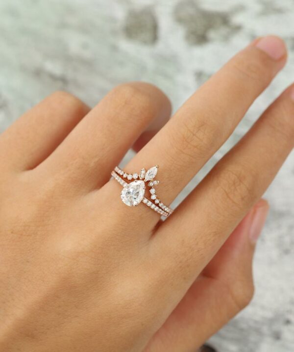 2.45 Ctw Pear Shape Solitaire Diamond Luxury Engagement Ring Bridal Set 14k Rose Gold