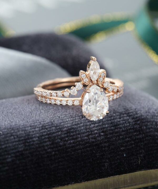 2.45 Ctw Pear Shape Solitaire Diamond Luxury Engagement Ring Bridal Set 14k Rose Gold