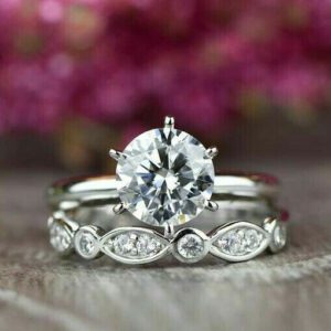 2.21 Ctw Round Cut Solitaire Diamond Engagement Ring Bridal Set In 14k Gold Plated