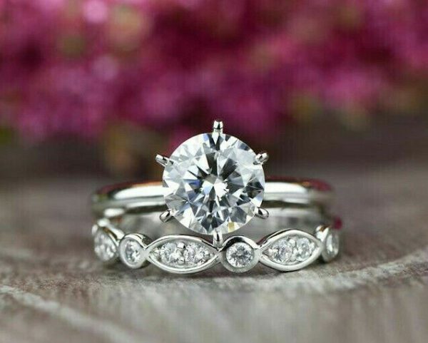 2.21 Ctw Round Cut Solitaire Diamond Engagement Ring Bridal Set In 14k Gold Plated
