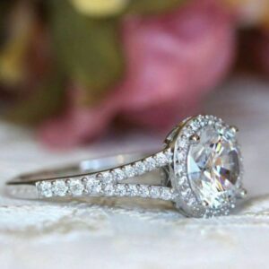 2.70 Ctw Brilliant Cut White Diamond Halo With 2 Shank Best Engagement Ring 14k White Gold
