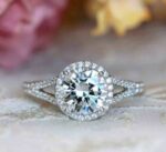 2.70 Ctw Brilliant Cut White Diamond Halo With 2 Shank Best Engagement Ring 14k White Gold