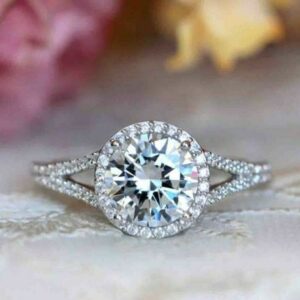 2.70 Ctw Brilliant Cut White Diamond Halo With 2 Shank Best Engagement Ring 14k White Gold