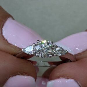 3-Stone Engagement Ring In 2.34 Ctw Solitaire Round Cut & Pear Cut Diamond Ring 925 Silver