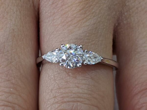 3-Stone Engagement Ring In 2.34 Ctw Solitaire Round Cut & Pear Cut Diamond Ring 925 Silver