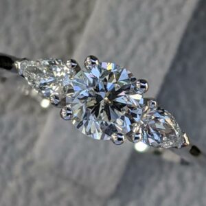 3-Stone Engagement Ring In 2.34 Ctw Solitaire Round Cut & Pear Cut Diamond Ring 925 Silver