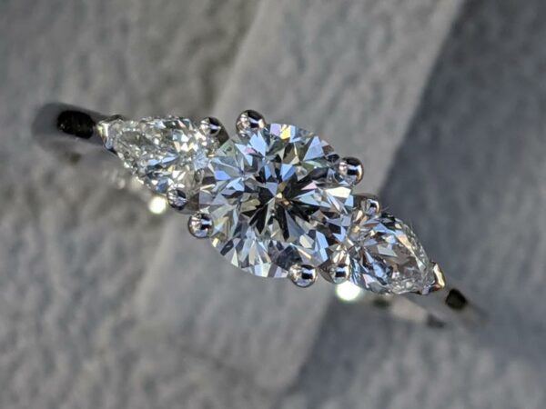 3-Stone Engagement Ring In 2.34 Ctw Solitaire Round Cut & Pear Cut Diamond Ring 925 Silver