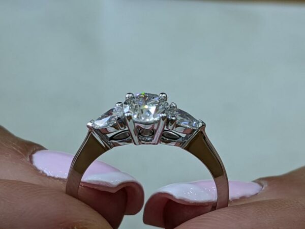 3-Stone Engagement Ring In 2.34 Ctw Solitaire Round Cut & Pear Cut Diamond Ring 925 Silver