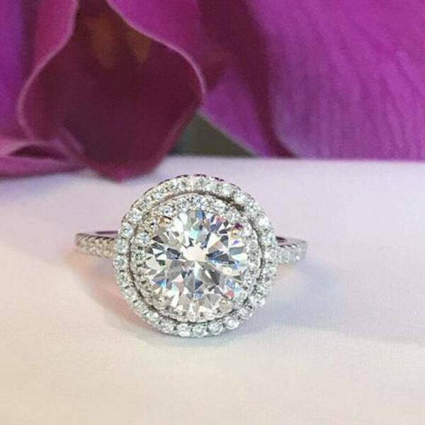 2.16 Ctw Round Cut Diamond Double Halo Wedding Engagement Ring 14k White Gold