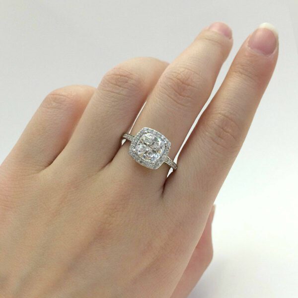2.60 Ctw Cushion Cut White Diamond Halo Classic Engagement Ring Real 10k White Gold