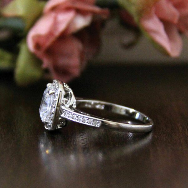 2.60 Ctw Cushion Cut White Diamond Halo Classic Engagement Ring Real 10k White Gold