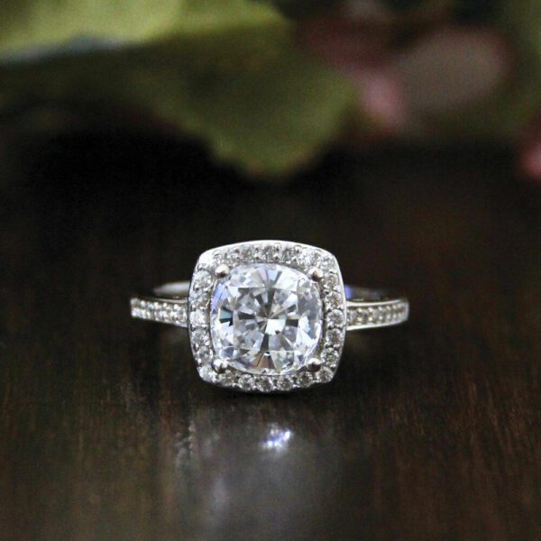 2.60 Ctw Cushion Cut White Diamond Halo Classic Engagement Ring Real 10k White Gold