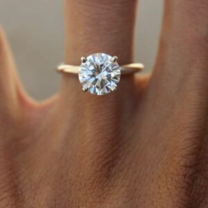 2.05 Carat Round VVS1 Diamond Solitaire Engagement Ring 14k Yellow Gold Over