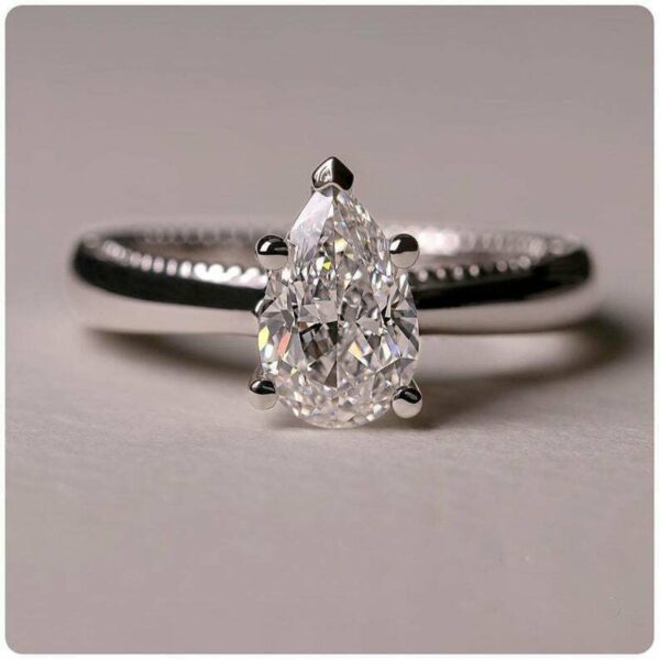 2.Carat Solitaire Pear Cut White Diamond Fancy Engagement Ring 14k White Gold Plated