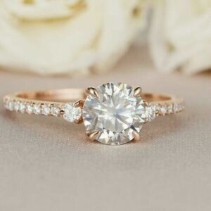 2.53 Ctw Round VVS1 Solitaire Diamond With Accents Engagement Ring Real 14k Rose Gold