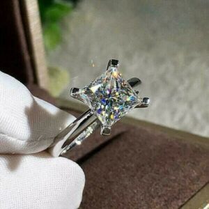 Fancy 2.10 Ctw Princess Cut Diamond Solitaire Engagement Ring Real 10k White Gold