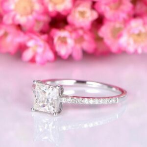 2.00 Carat Princess Cut Brilliant Diamond Solitaire With Accents Engagement Ring Solid 14k White Gold