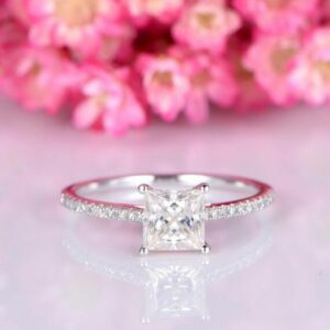 2.00 Carat Princess Cut Brilliant Diamond Solitaire With Accents Engagement Ring Solid 14k White Gold