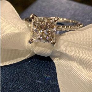 2.75 Carat  Princess Cut  Diamond Solitaire With Accents Engagement Ring Real 925 Sterling Silver