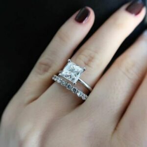 2.16 Ctw Princess Cut Diamond Solitaire Engagement Ring Wedding Band 14k White Gold Over