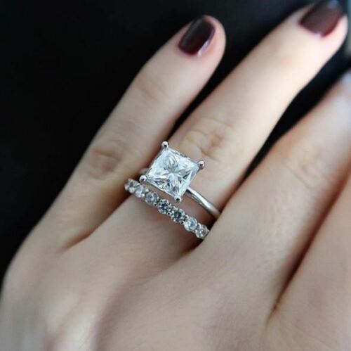 2 Ct Natural Princess Cut Diamond Solitaire Engagement Ring 14K