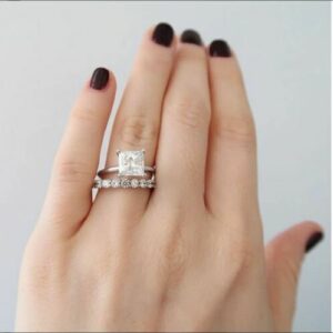 2.16 Ctw Princess Cut Diamond Solitaire Engagement Ring Wedding Band 14k White Gold Over