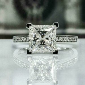 Gorgeous 3.28 Ctw Princess Cut VVS1 Diamond Solitaire Engagement Ring Real 14k White Gold